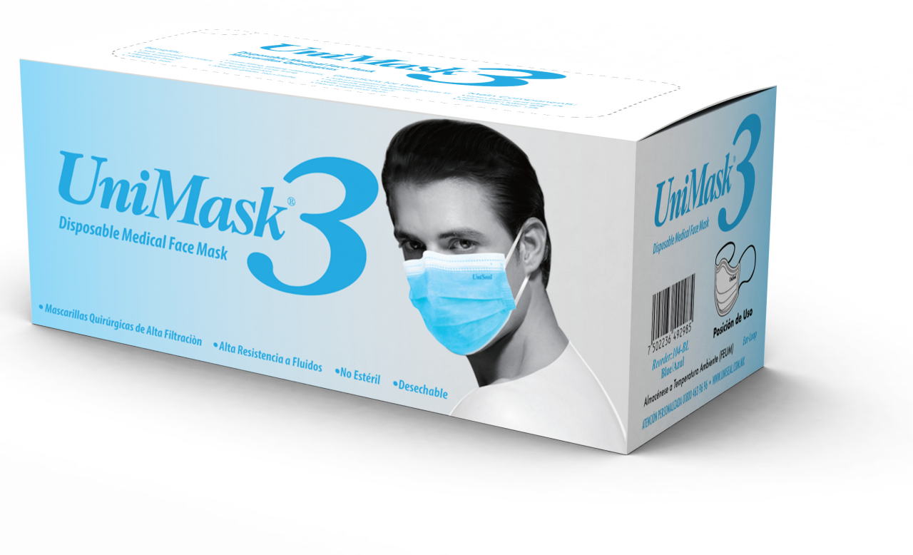 Cubrebocas Tricapa Quirúrgicos UniSeal C/50pz - Deposito Dental DentalShopMX