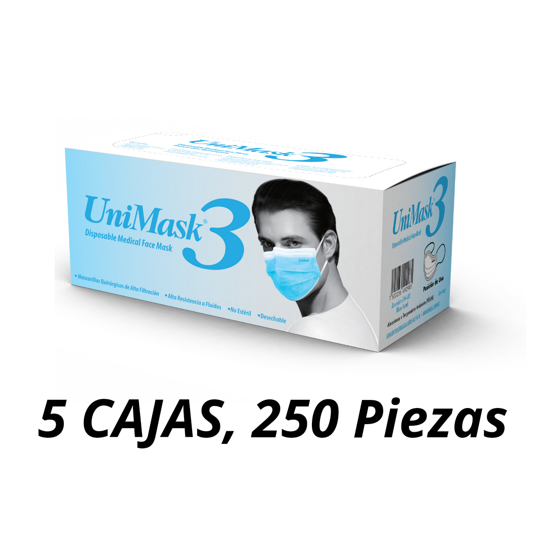 Cubrebocas Tricapa Quirúrgicos UniSeal 5C/250pcs - Deposito Dental DentalShopMX