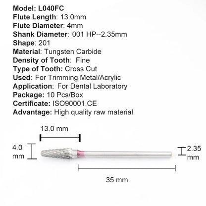 Set de fresones de tungsteno para corte y pulido laboratorio dental 10pcs - Deposito Dental DentalShopMX