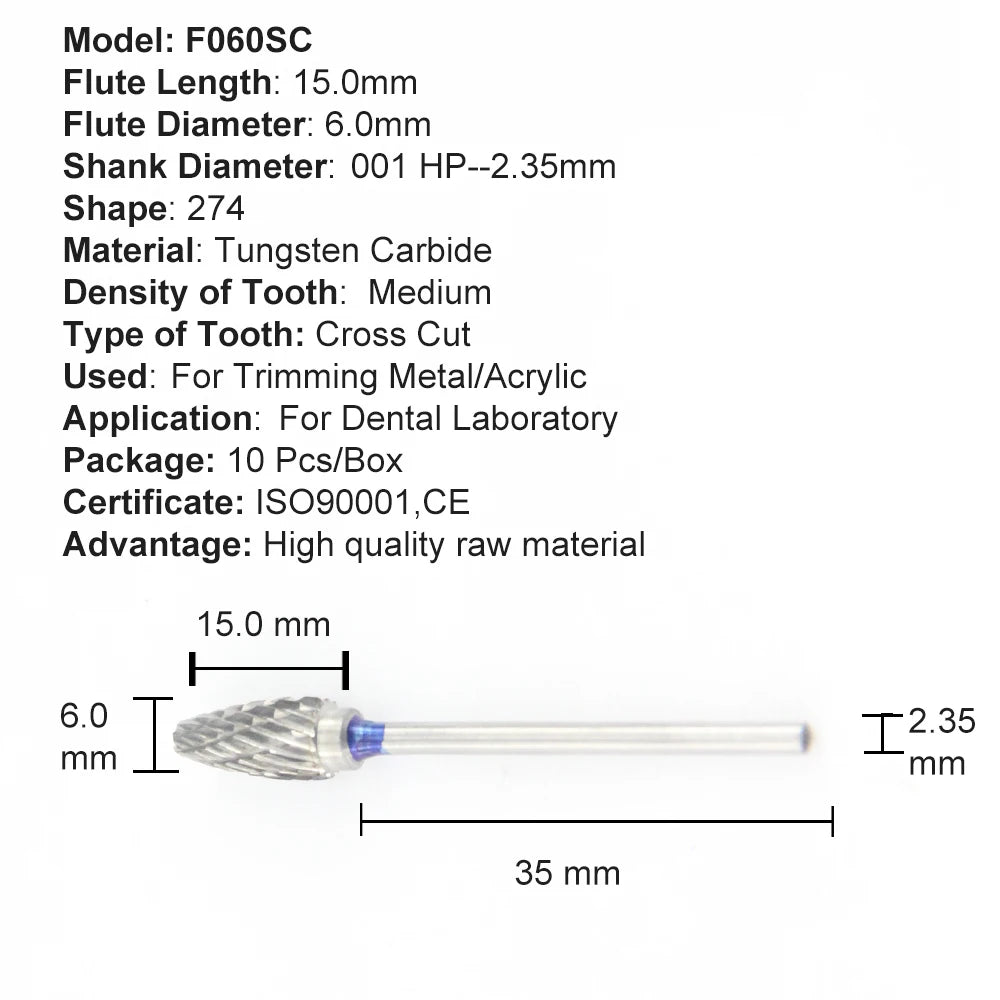 Set de fresones de tungsteno para corte y pulido laboratorio dental 10pcs - Deposito Dental DentalShopMX