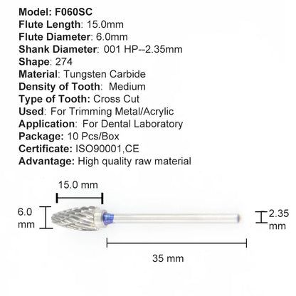 Set de fresones de tungsteno para corte y pulido laboratorio dental 10pcs - Deposito Dental DentalShopMX