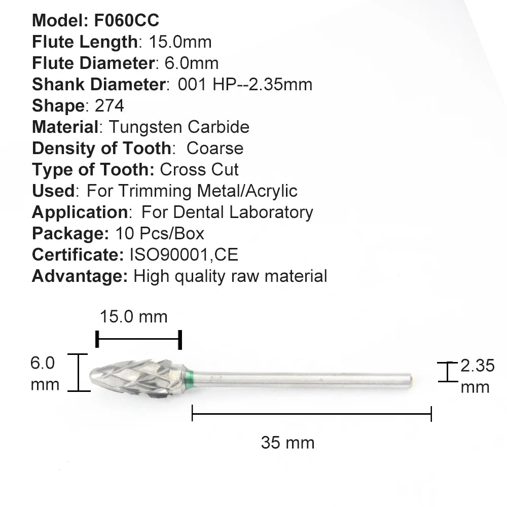 Set de fresones de tungsteno para corte y pulido laboratorio dental 10pcs - Deposito Dental DentalShopMX