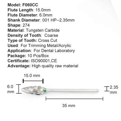 Set de fresones de tungsteno para corte y pulido laboratorio dental 10pcs - Deposito Dental DentalShopMX