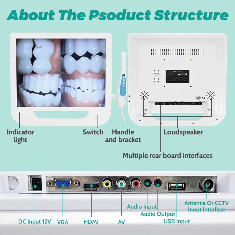 Endoscopio Dental con Monitor LCD 17" Cámara Intraoral Digital con Wifi 8MP