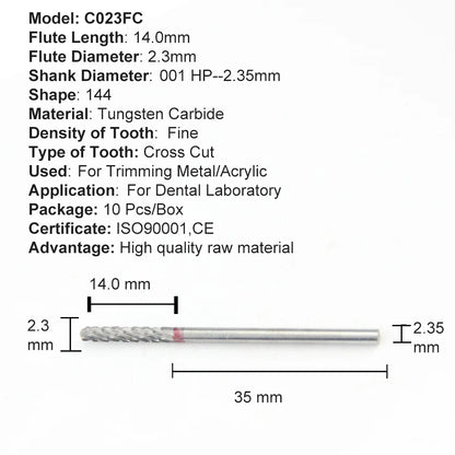 Set de fresones de tungsteno para corte y pulido laboratorio dental 10pcs - Deposito Dental DentalShopMX