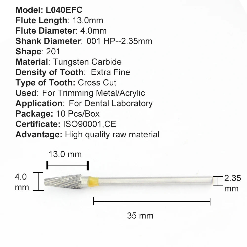 Set de fresones de tungsteno para corte y pulido laboratorio dental 10pcs - Deposito Dental DentalShopMX